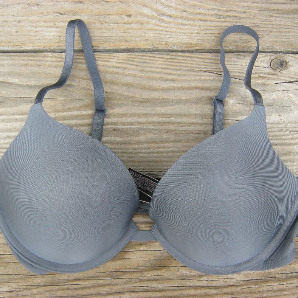 Victoria's Secret Padded Push Up Plunge Bra Gray Blue 34C